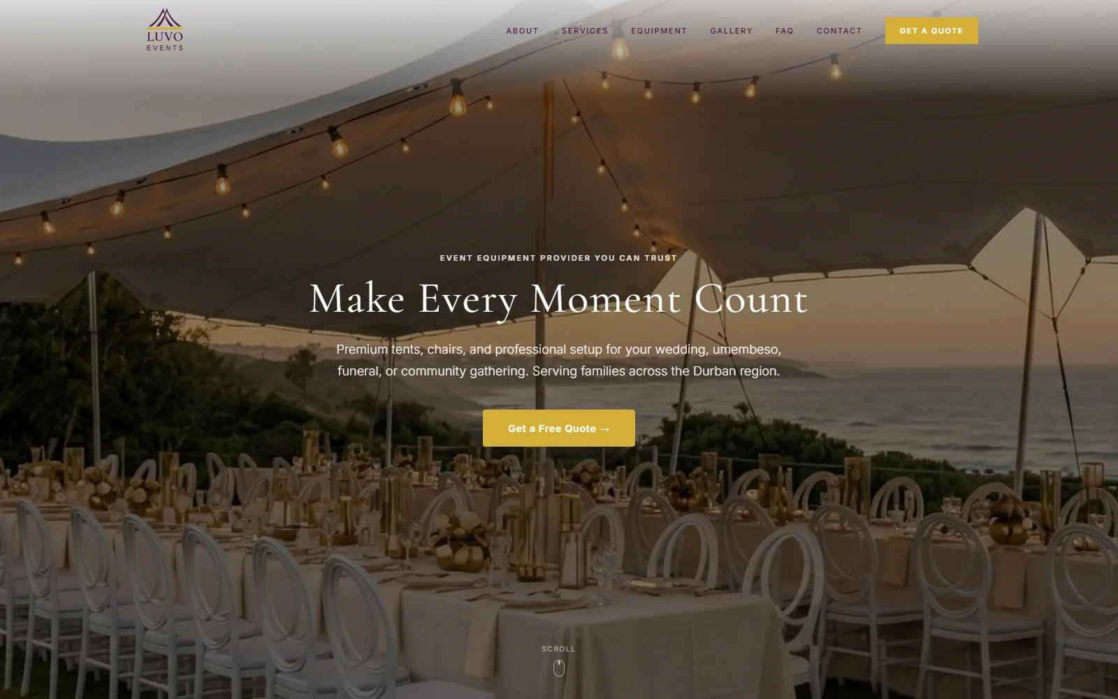 The Luvo Events and Equipment Hire website built by B-TheOne